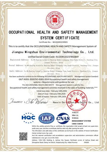 Occupational Health and Safety Management System certificate